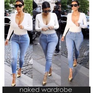 naked wardrobe THE NW DEEP V BODYSUIT in white